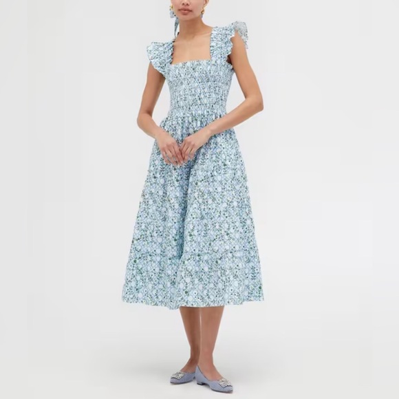 Hill House Dresses & Skirts - Hill House The Ellie Nap Dress Basketweave Vine Floral Blue Dress Size XS